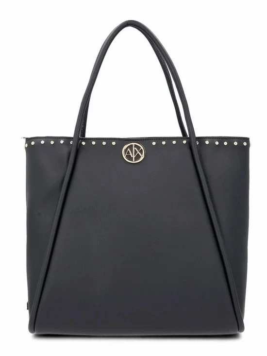 A|X Armani Exchange Black Studded Tote Bag Zip Top Large Shoulder Bag - Picture 2 of 9